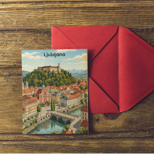Ljubljana Slovenië Retro Reis Stadspanorama Briefkaart