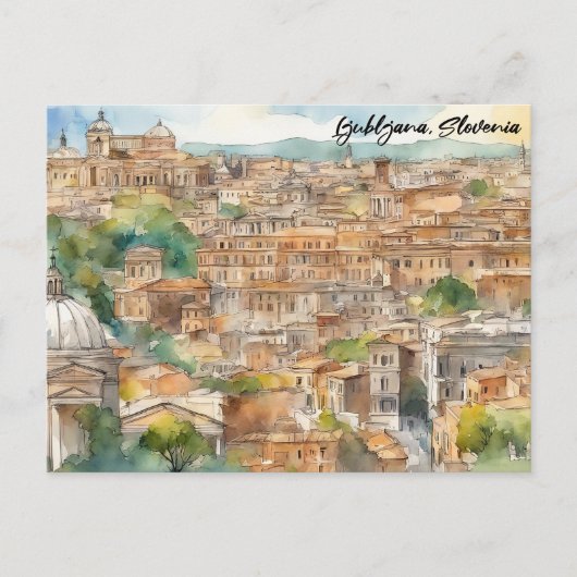 Ljubljana Slovenië Silhouet Waterverf Schilderen Briefkaart (Voorkant)