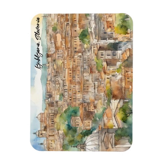 Ljubljana Slovenië Silhouet Waterverf Schilderen Magneet (Verticaal)