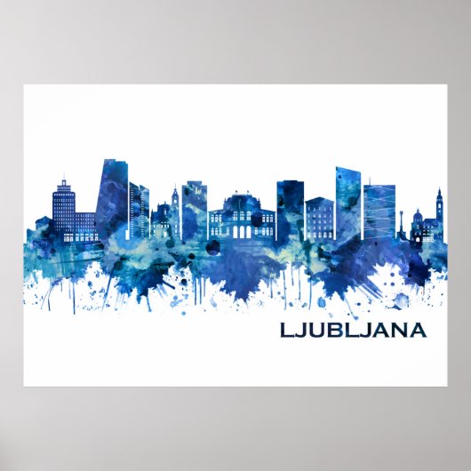 Ljubljana Slovenië Skyline Blue Poster (Voorkant)