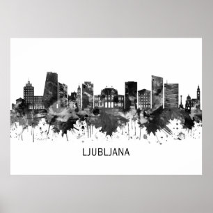 Ljubljana Slovenië Skyline BW Poster