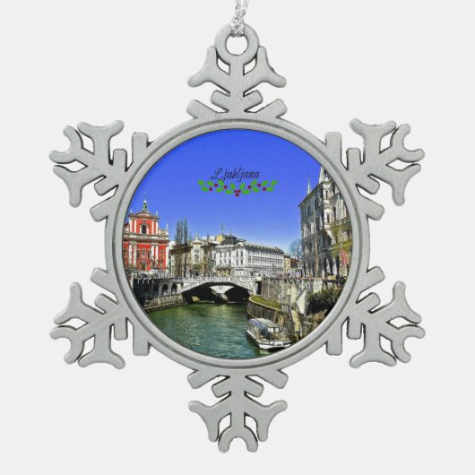 Ljubljana Slovenië Tin Sneeuwvlok Ornament (Voorkant)