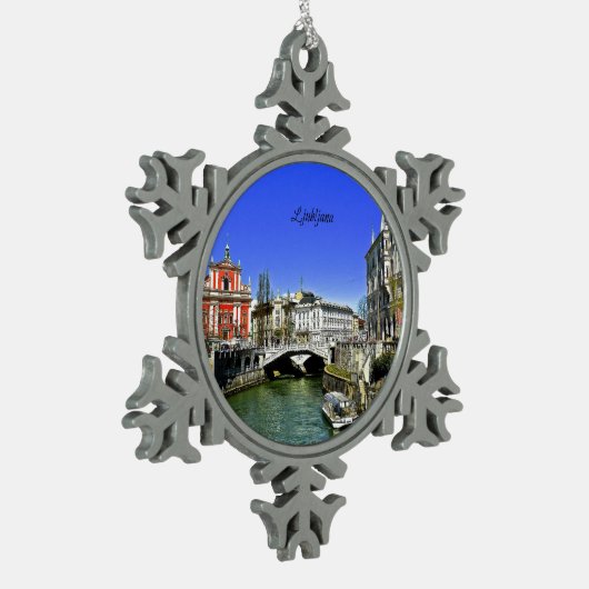 Ljubljana Slovenië Tin Sneeuwvlok Ornament (Links)