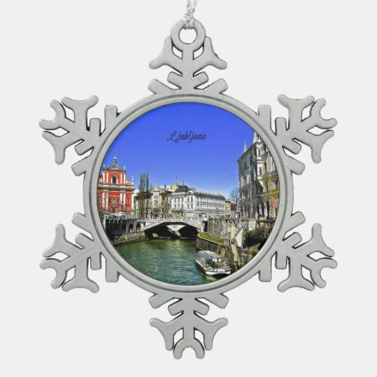 Ljubljana Slovenië Tin Sneeuwvlok Ornament (Voorkant)