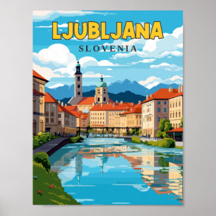 Ljubljana Slovenië vintage reisillustratie Poster