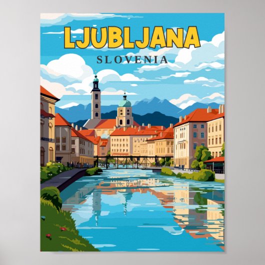 Ljubljana Slovenië vintage reisillustratie Poster (Voorkant)