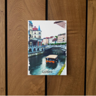 Ljubljana Slovenië Waterverf Vintage Travel Briefkaart