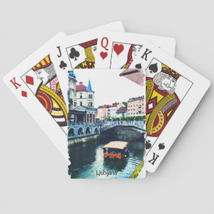 Ljubljana Slovenië Waterverf Vintage Travel Pokerkaarten