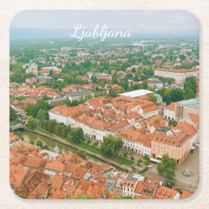 Ljubljana stadsgezicht, Slovenië Reis souvenir Kartonnen Onderzetters