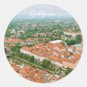 Ljubljana stadsgezicht, Slovenië Reis souvenir Ronde Sticker