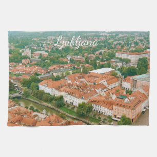 Ljubljana stadsgezicht, Slovenië Reis souvenir Theedoek
