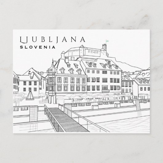 Ljubljana Tekening Briefkaart (Voorkant)