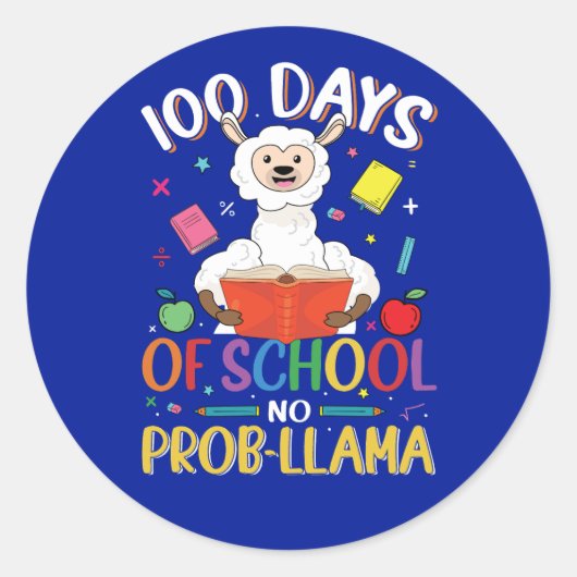 Llama 100 dagen schoolKlassieke Ronde Sticker (Voorkant)