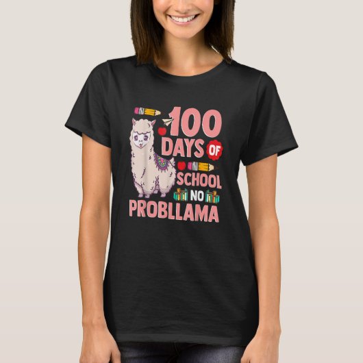 Llama 100 Days Of School Gift No Probllama Teacher T-shirt (Voorkant)