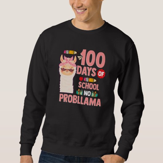 Llama 100 Days of School Gift No Probllama Teacher Trui (Voorkant)