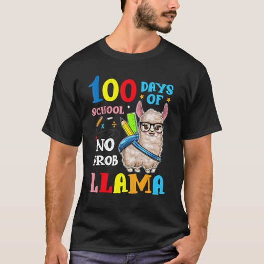 Llama 100 Days Of School No Probllama Teacher Stud T-shirt (Voorkant)