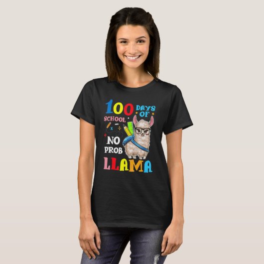 Llama 100 Days Of School No Probllama Teacher Stud T-shirt (Voorkant volledig)