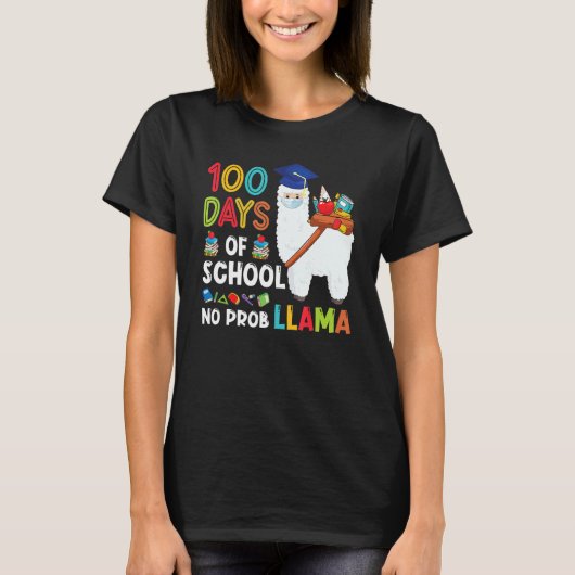Llama 100 Days Of School No Probllama Teacher Stud T-shirt (Voorkant)