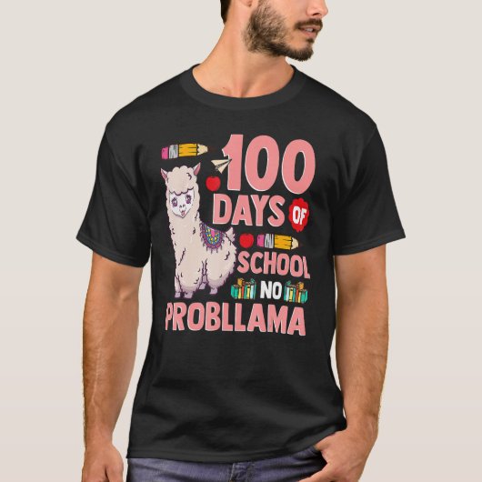Llama 100 Days Of School No Probllama Teacher Stud T-shirt (Voorkant)