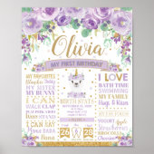 Llama 1st Birthday Milestone Birth Stats Floral Poster (Voorkant)