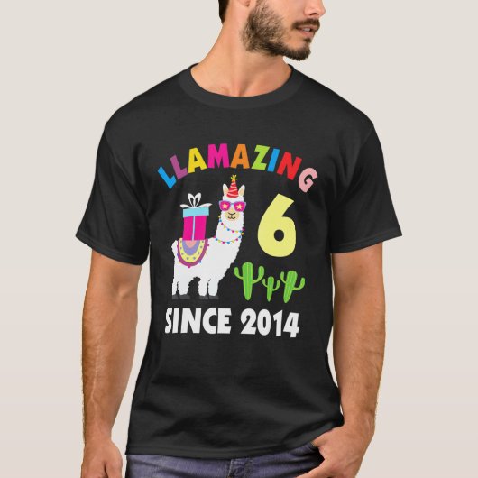 Llama 6 jaar oude verjaardag Llama Boys Meisjes Ki T-shirt (Voorkant)