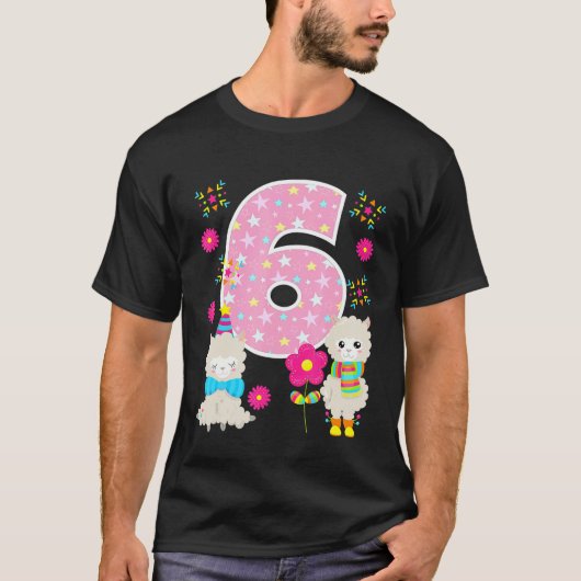 Llama 6de verjaardag 6 jaar oude leuke Llama feest T-shirt (Voorkant)
