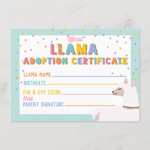 Llama Adoptie Certificaat Teken Kaart
