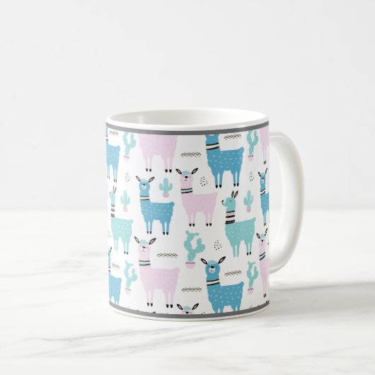 Llama Alapaca Animal Blue Roze Animals Gray Trim Koffiemok (Voorkant rechts)