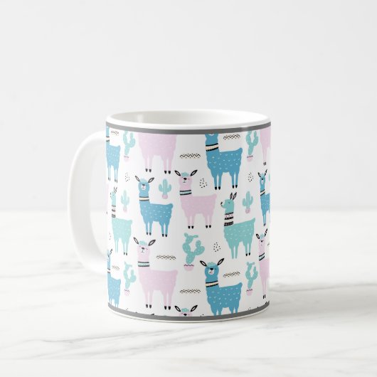 Llama Alapaca Animal Blue Roze Animals Gray Trim Koffiemok (Voorkant links)