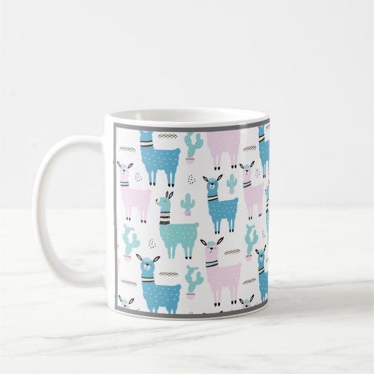 Llama Alapaca Animal Blue Roze Animals Gray Trim Koffiemok (Links)