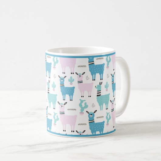 Llama Alapaca Animal Blue Roze Animals Koffiemok (Voorkant rechts)