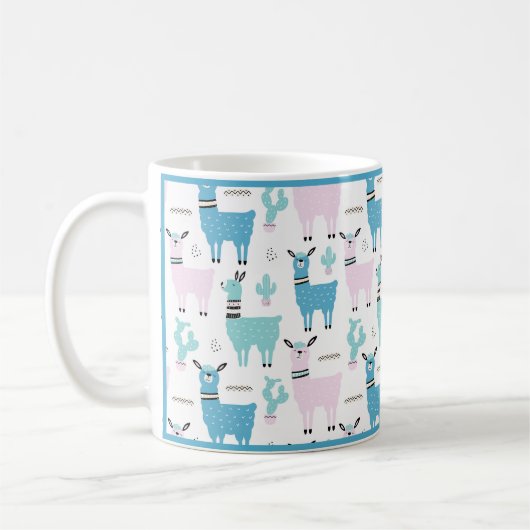 Llama Alapaca Animal Blue Roze Animals Koffiemok (Links)