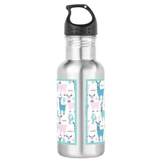 Llama Alapaca Animal Blue Roze Animals Waterfles (Achterkant)