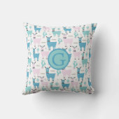 Llama Alapaca Animal Monogram Blauwe Roze Dieren Kussen (Achterkant)