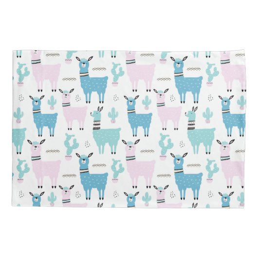 Llama Alapaca Animal Pattern Blue Roze Animals Kussensloop (Achterkant)