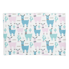 Llama Alapaca Animal Pattern Blue Roze Animals Kussensloop