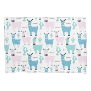 Llama Alapaca Animal Pattern Blue Roze Animals Kussensloop