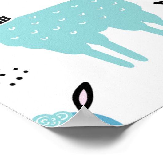 Llama Alapaca Dieren Monogram Blauw Roze Dieren Poster (Hoek)