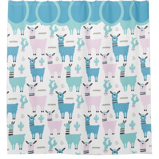Llama Alapaca Pattern Blue Pink Cute Animals Douchegordijn (Voorkant)