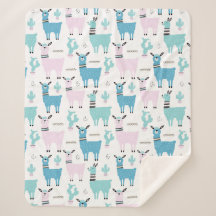 Llama Alapaca Pattern Blue Pink Cute Animals