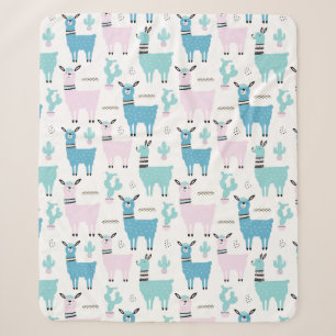 Llama Alapaca Pattern Blue Pink Cute Animals Sherpa Deken