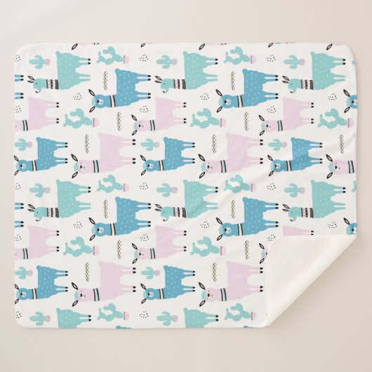 Llama Alapaca Pattern Blue Pink Cute Animals Sherpa Deken (Voorkant (horizontaal))