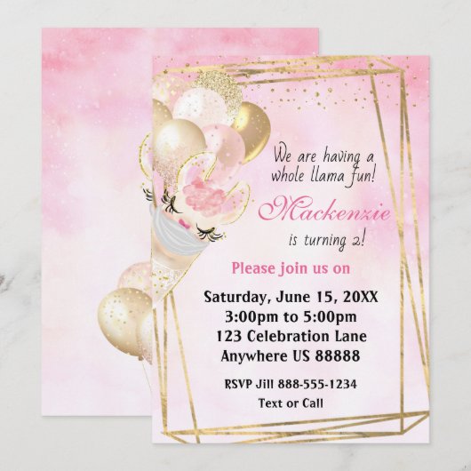 Llama Alle leeftijddagen uitnodiging (Voorkant / Achterkant)