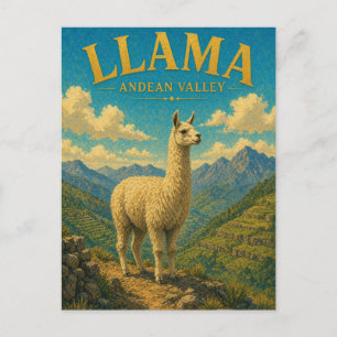 Llama Alpaca Andesvallei Aquarel GeoSaga Briefkaart