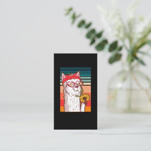 Llama Alpaca Bandana Hippie Sunflower Retro Visitekaartje (Staand voorkant)