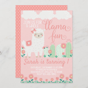 Llama Alpaca Birthday Party Invitation Invite Kaart