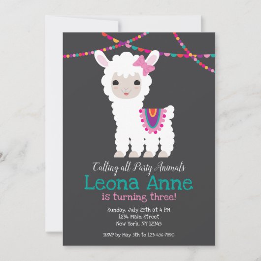 Llama Alpaca Birthday Uitnodiging (Voorkant)