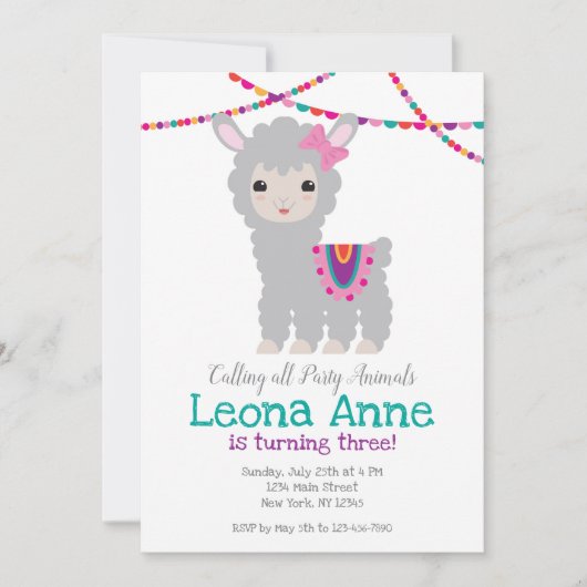 Llama Alpaca Birthday Uitnodiging (Voorkant)