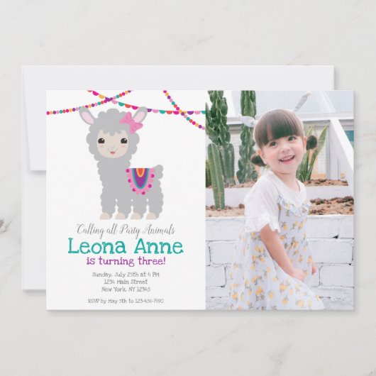 Llama Alpaca Birthday Uitnodiging met afbeelding (Voorkant)