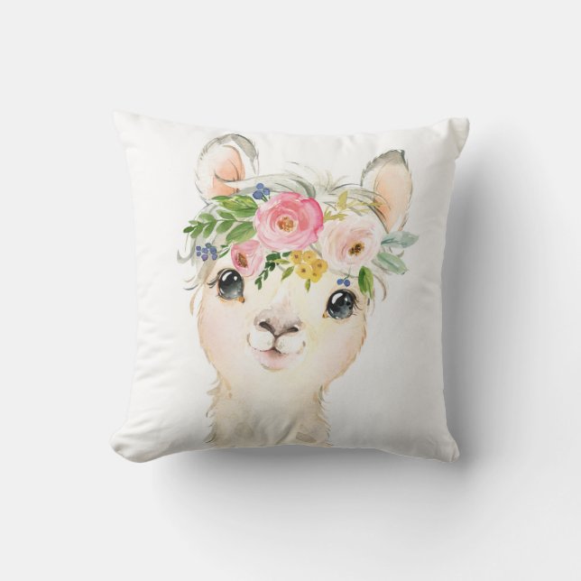 Llama Alpaca Boho Baby Girl Nursery Floral Pillow Kussen (Voorkant)